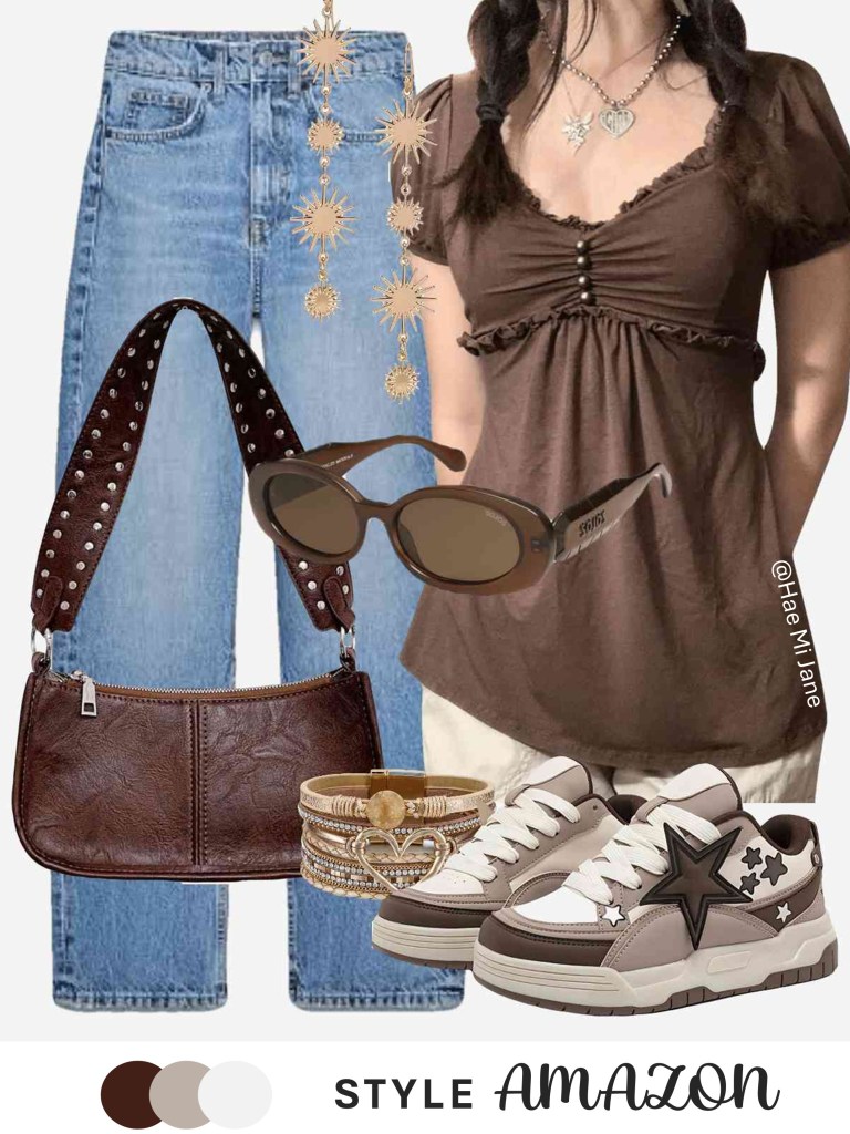 rich chocolate tones with feminine ruffles and playful star motifs.